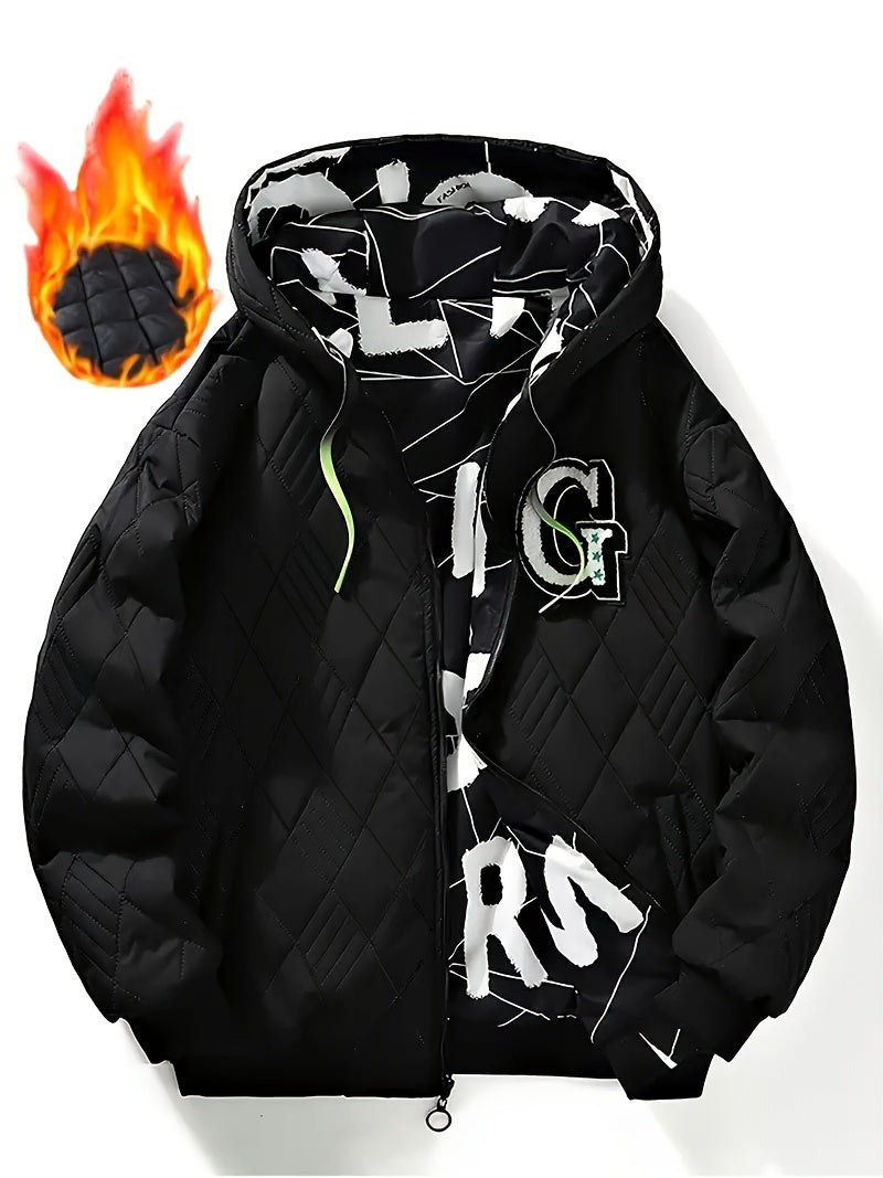 Veste matelassée pour homme, réversible, à capuche, noir