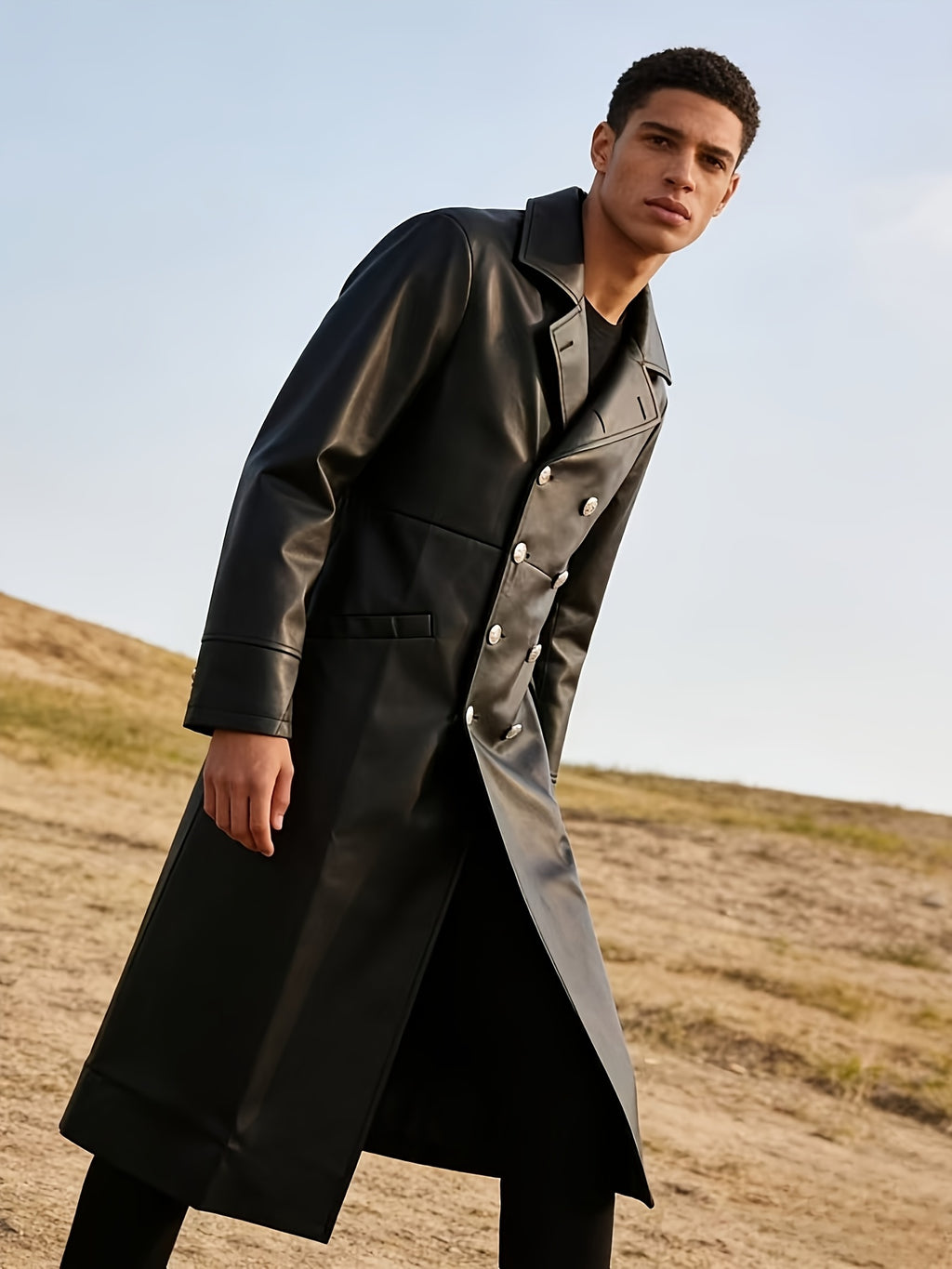 Trench pour homme, coupe-vent, à revers, noir