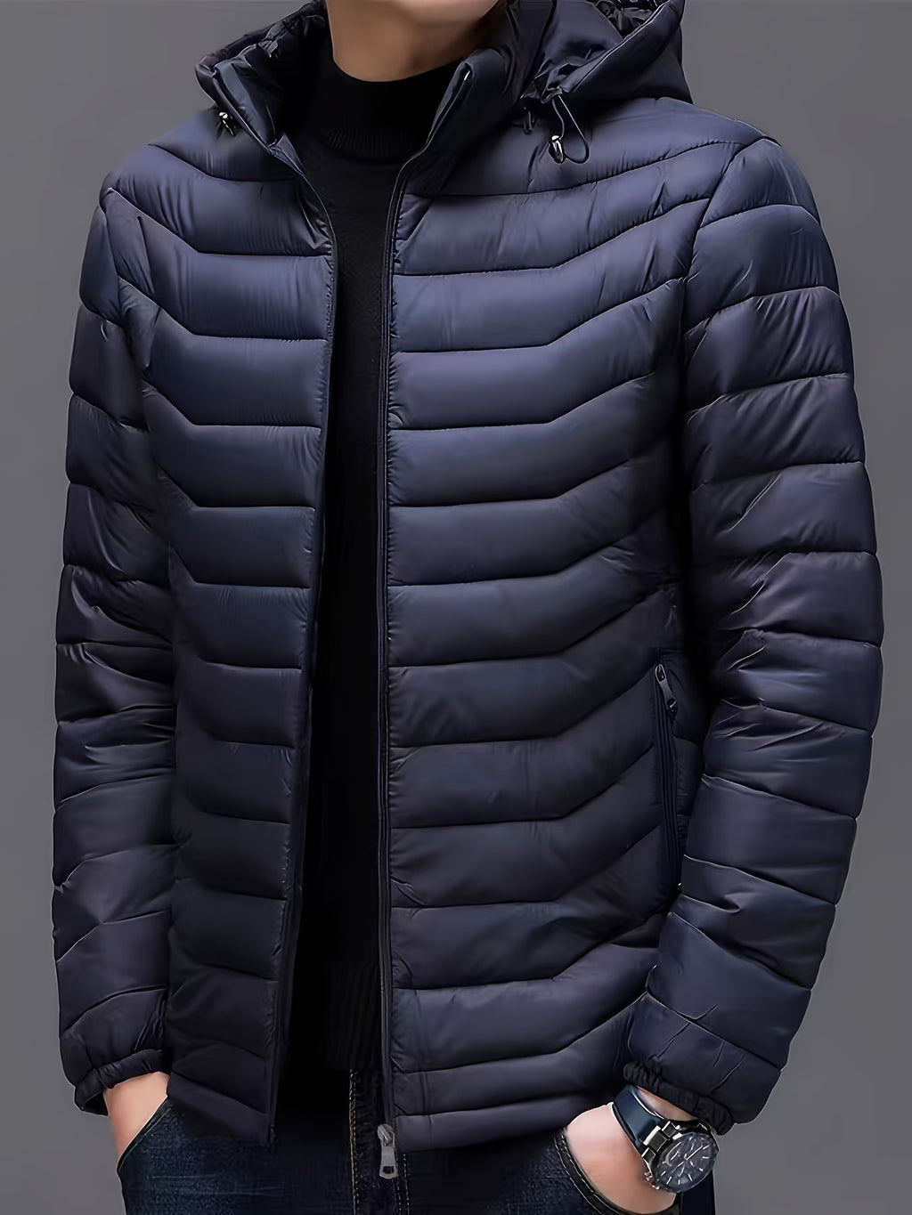 Veste matelassée pour homme, à capuche, bleu marine