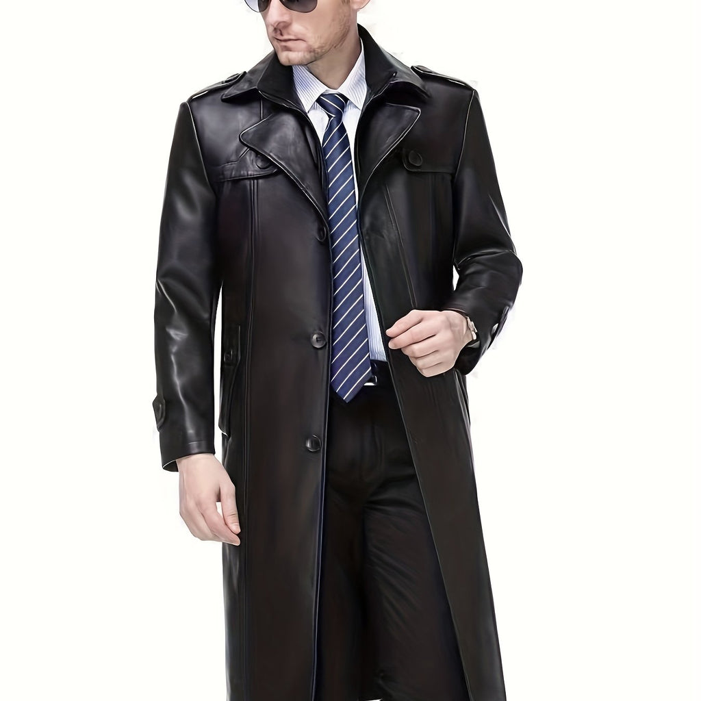 Manteau en cuir PU, coupe-vent, à revers, coloris noir