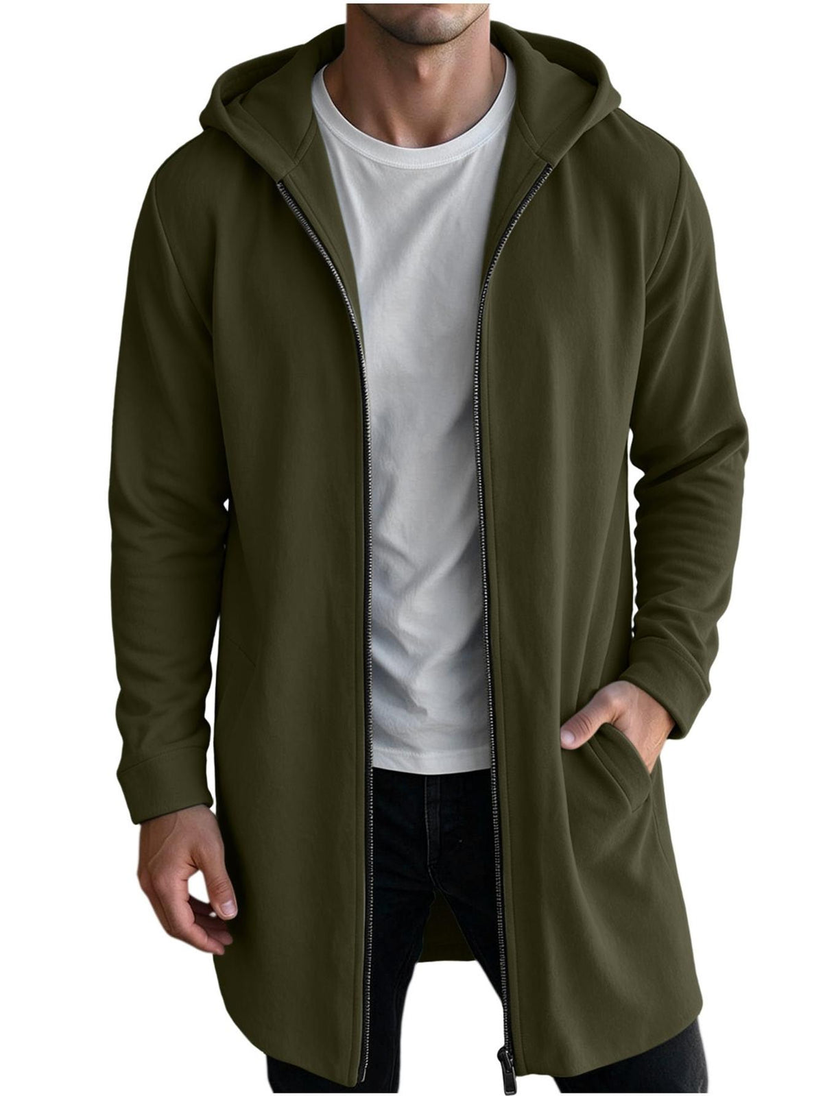 Veste long pour homme, à capuche, kaki