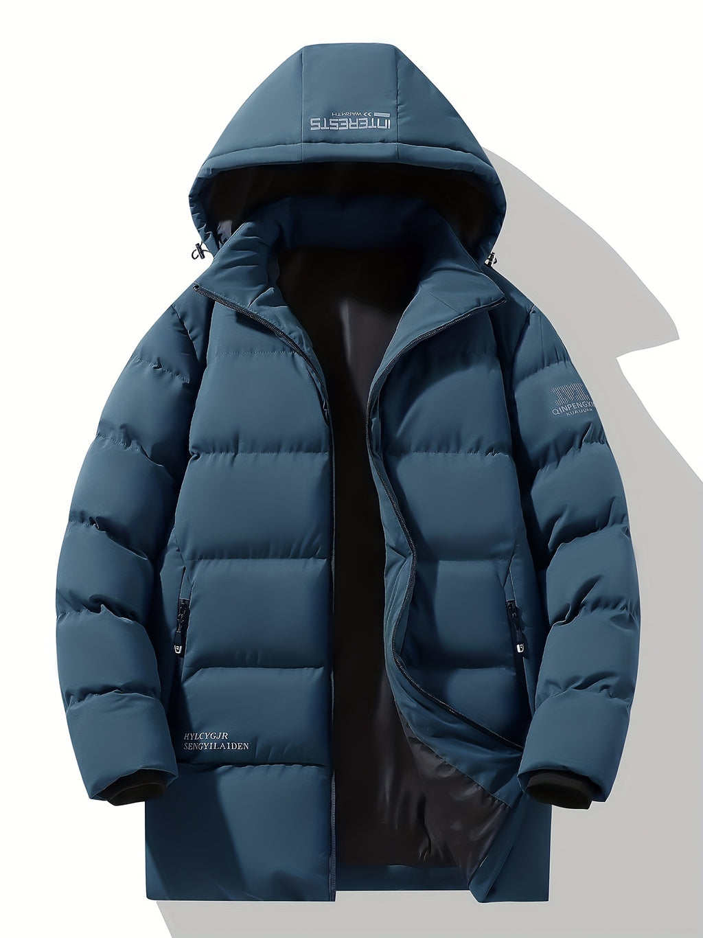 Manteau matelassé pour homme, à capuche, paon bleu