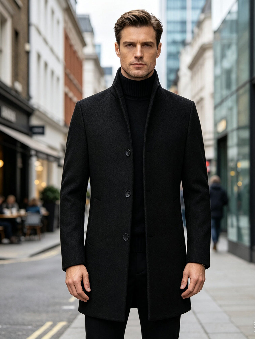 Manteau coupe-vent pour homme, 40 % laine, col montant