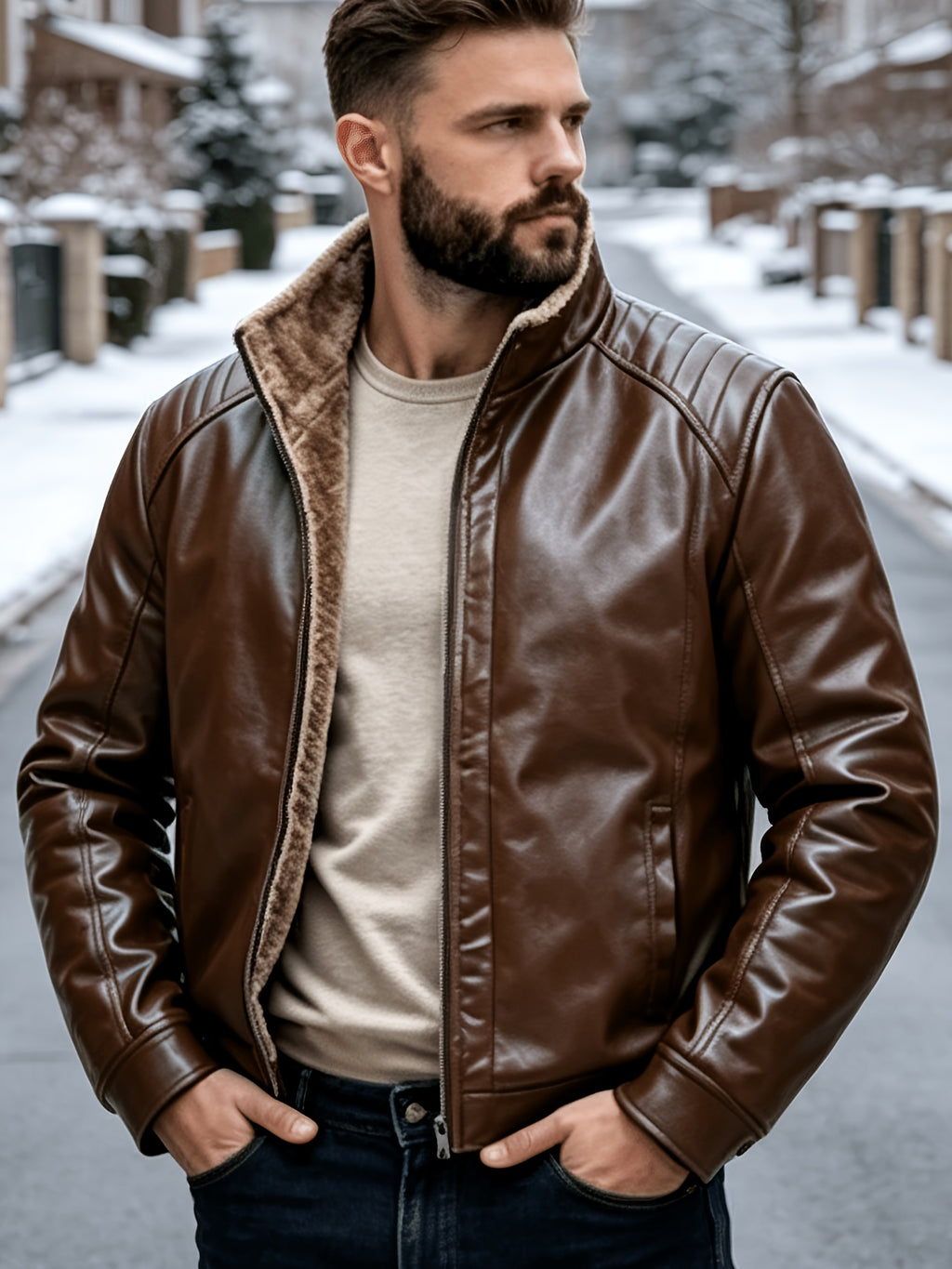 Veste en fausse fourrure, à revers, café, détail du vêtement