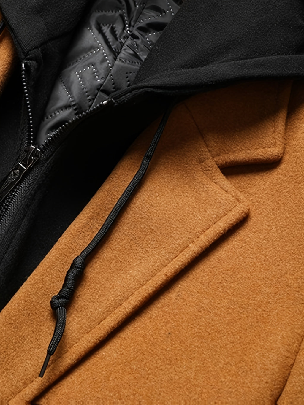 Manteau trench en velours pour homme, 30 % laine, capuche amovible