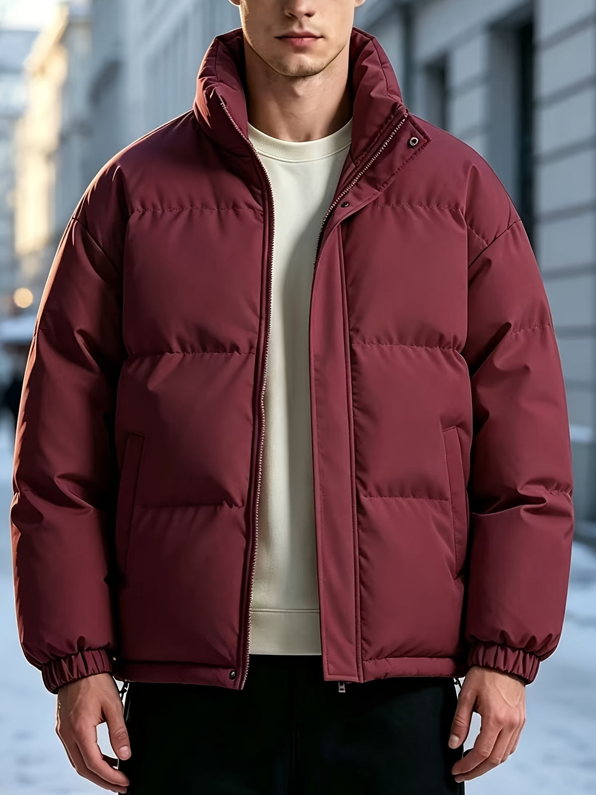 Veste pour homme, à col montant, rouge tendre