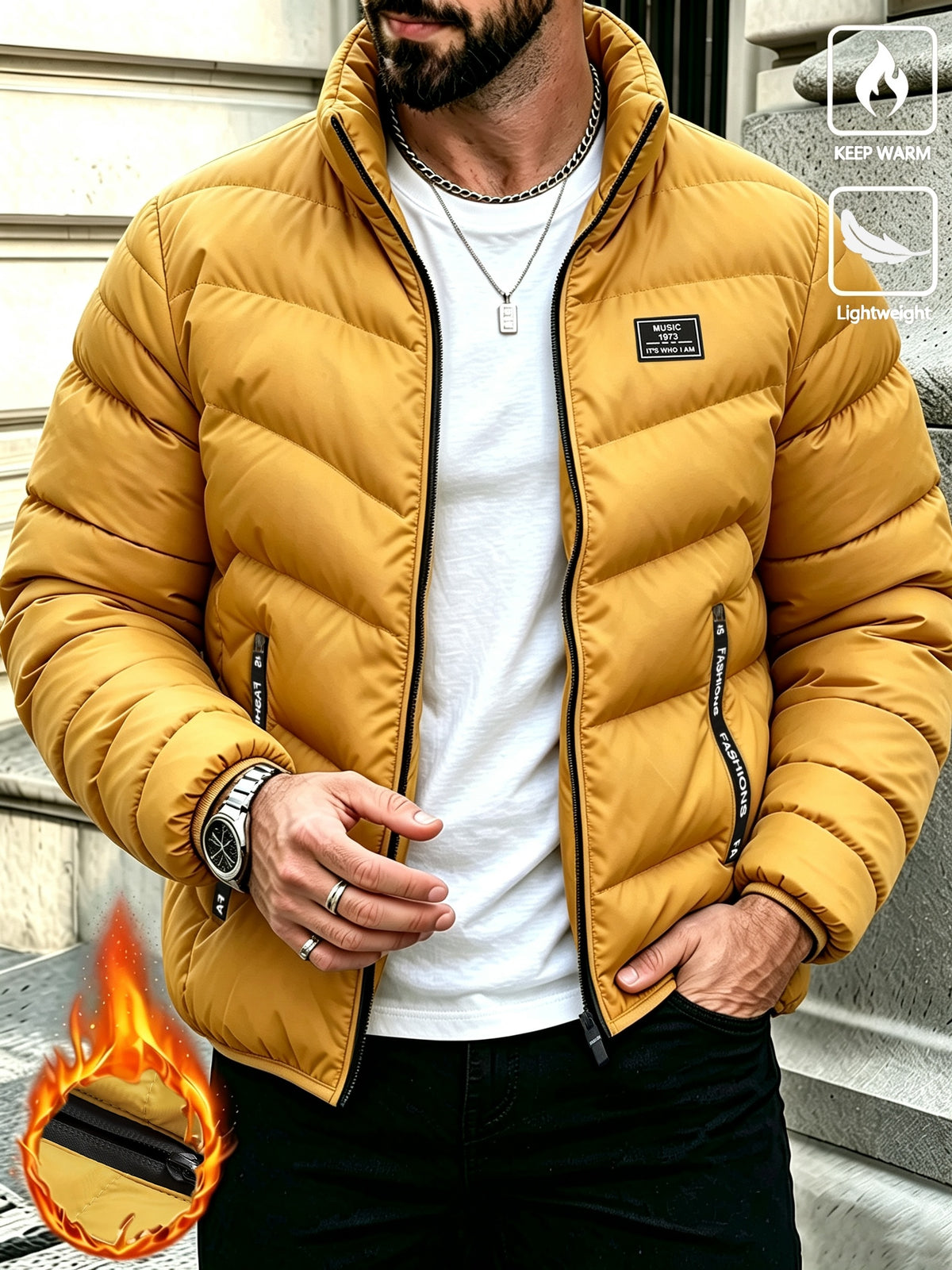 Veste long pour homme, à col montant, jaune