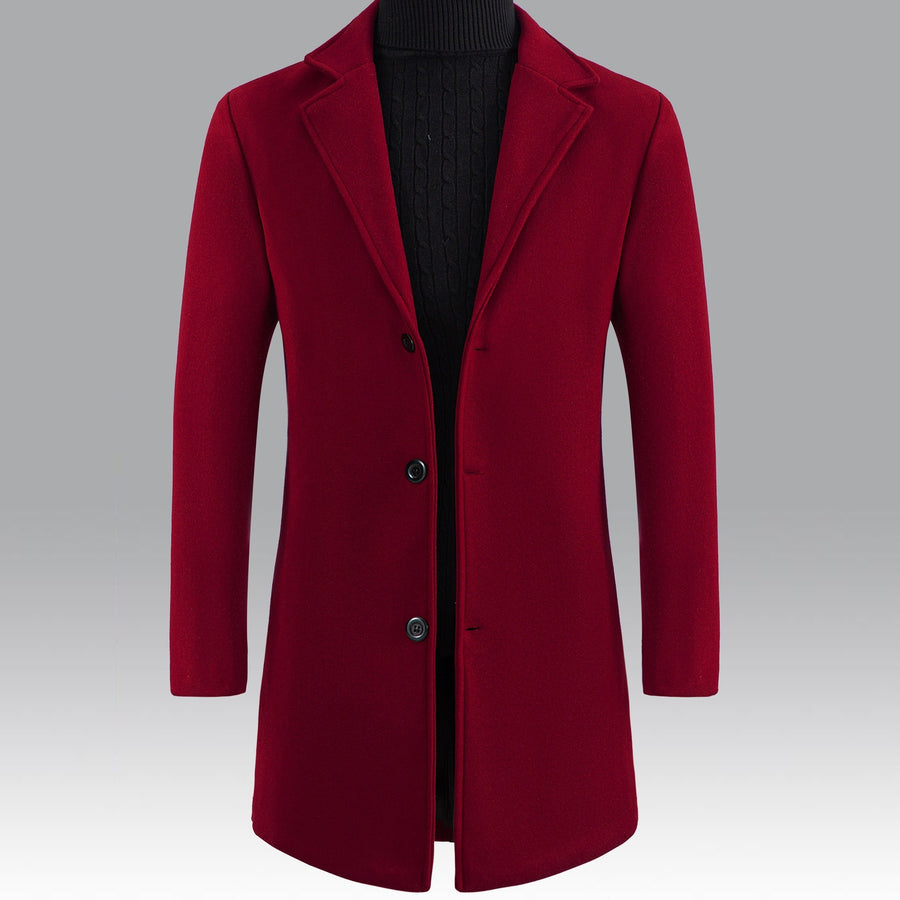 Trench long, à revers, gris argenté, coloris bourgogne