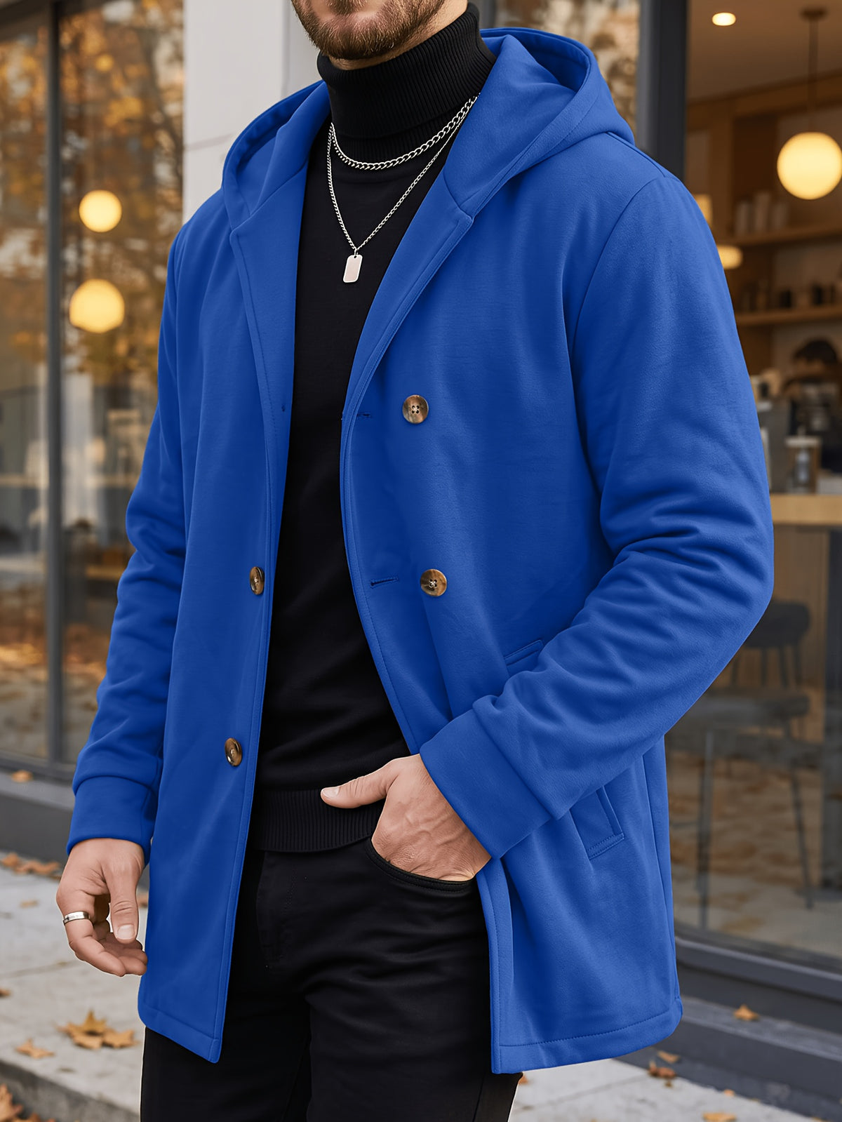 Manteau long pour homme, à capuche, kaki