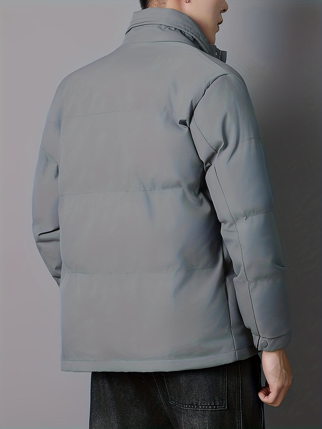 Manteau matelassé pour homme, coupe-vent, à col montant, noir