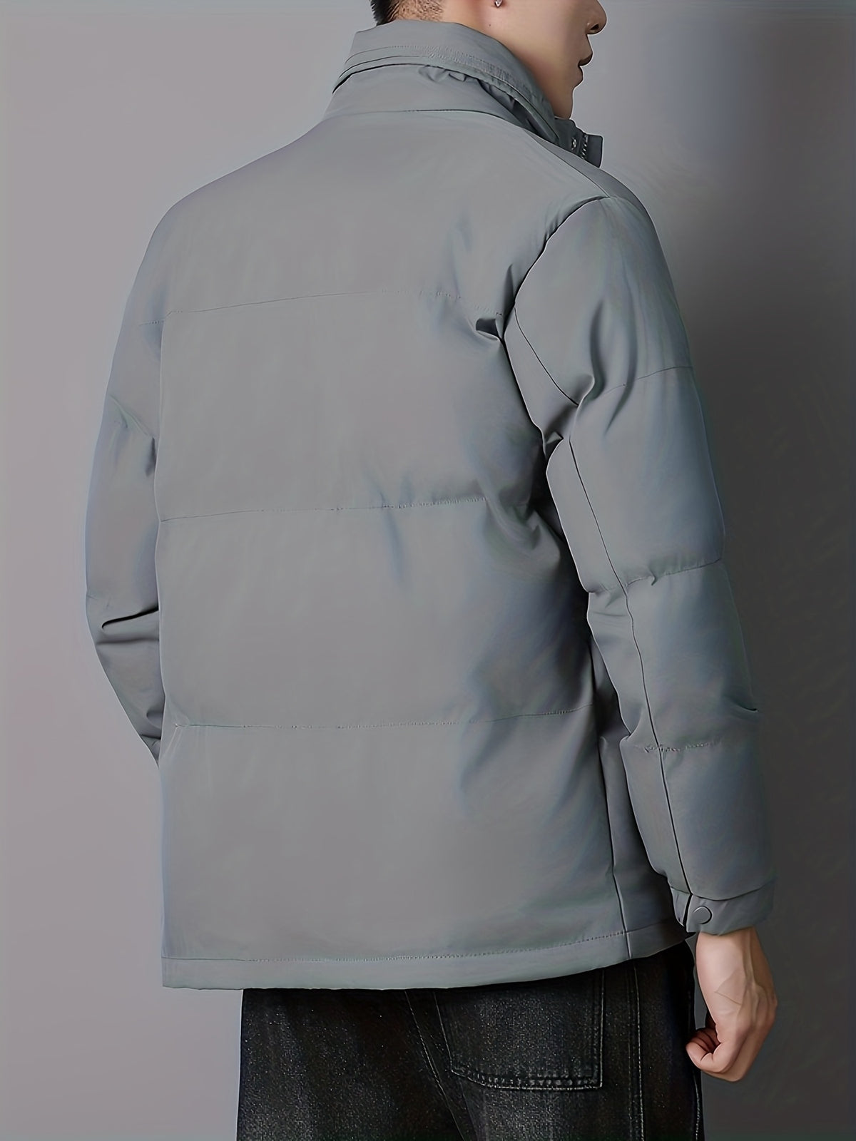 Manteau matelassé pour homme, coupe-vent, à col montant, noir