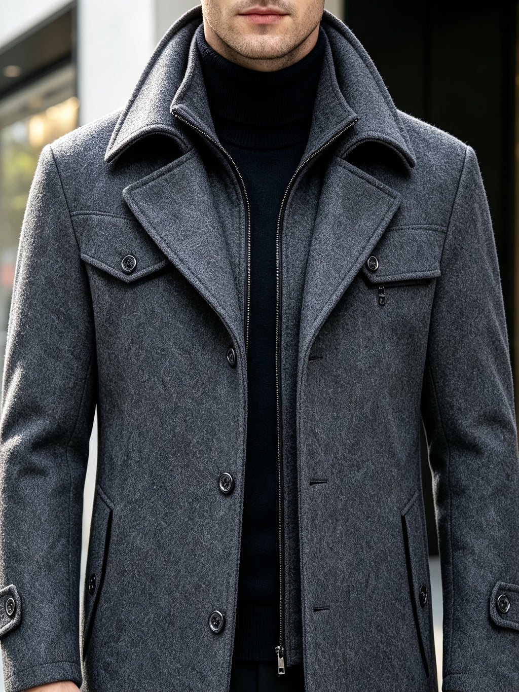 Manteau en laine long pour homme, 30 % laine, velours