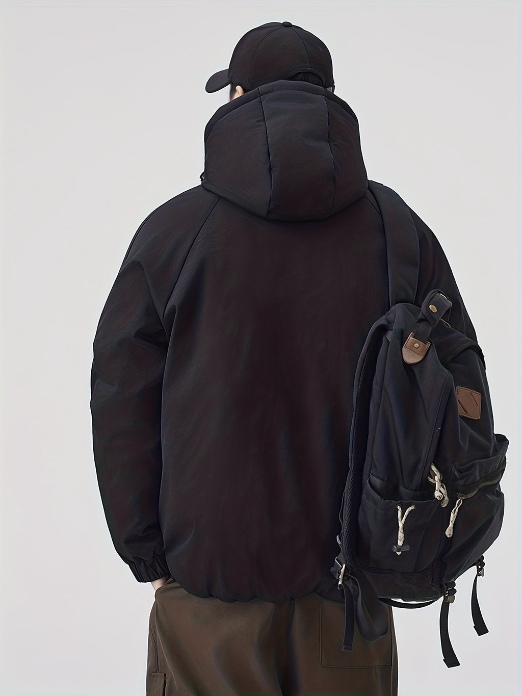 Manteau matelassé pour homme, à capuche, noir