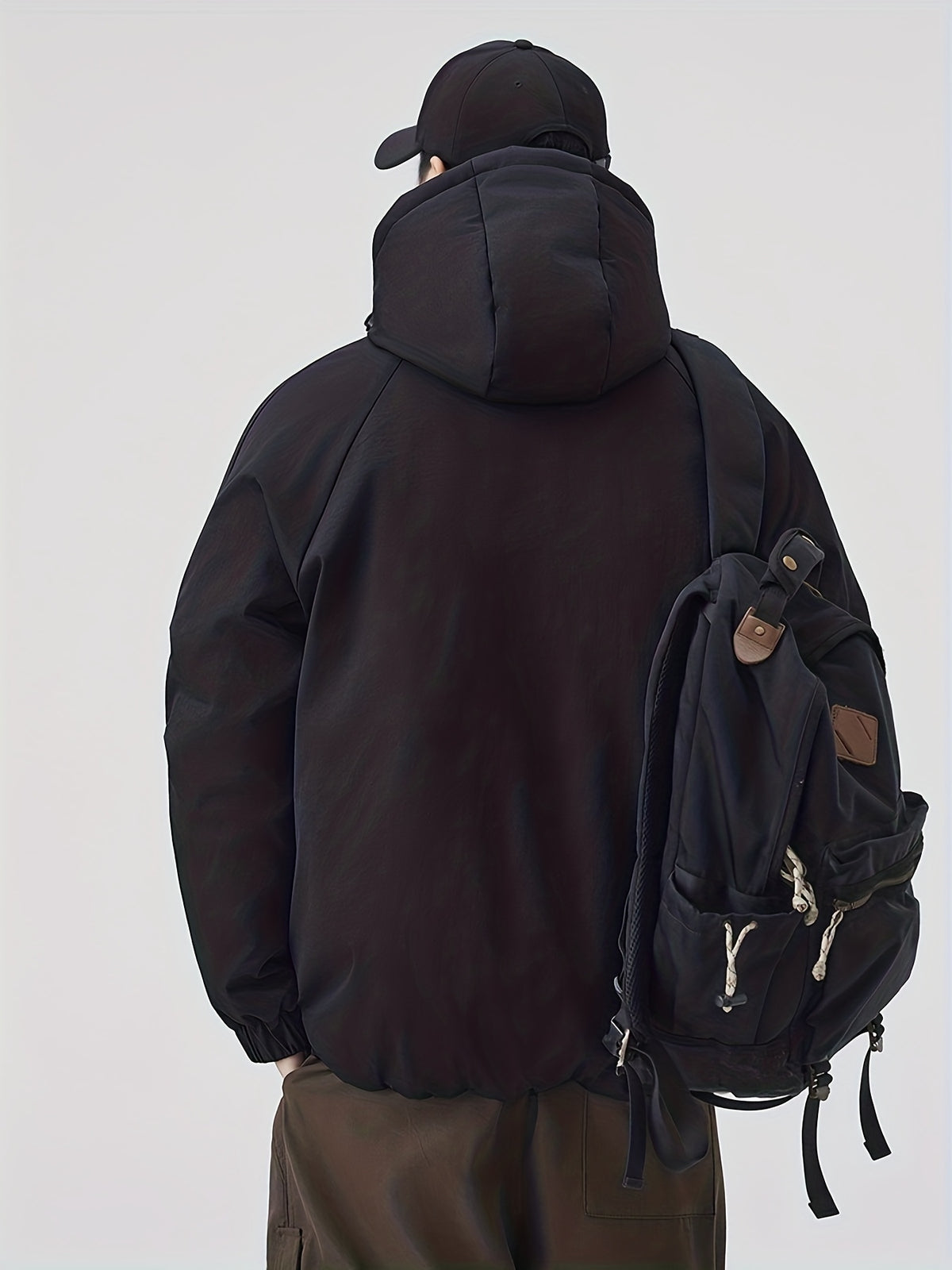 Manteau matelassé pour homme, à capuche, noir