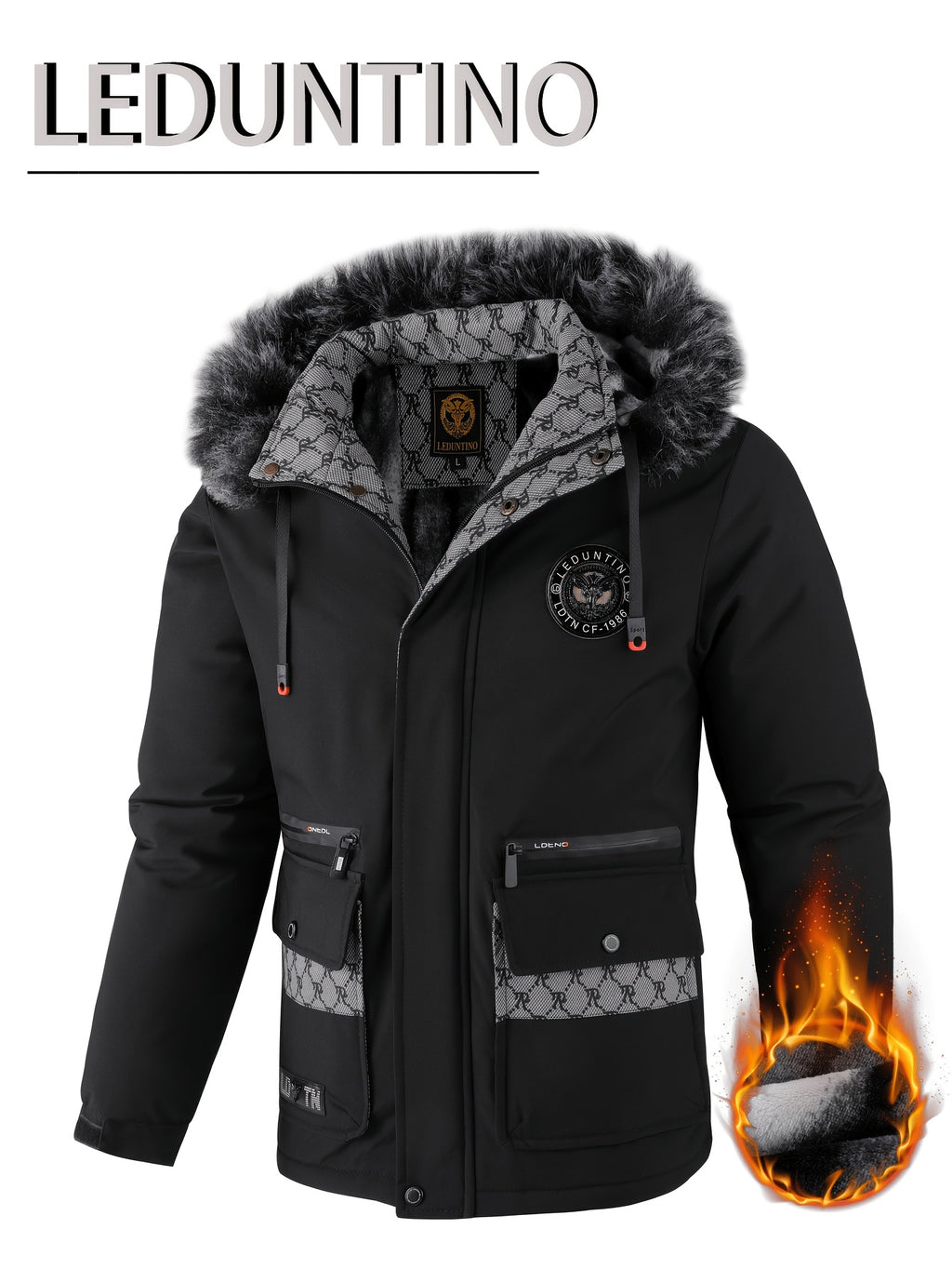 Veste pour homme, capuche amovible, col montant