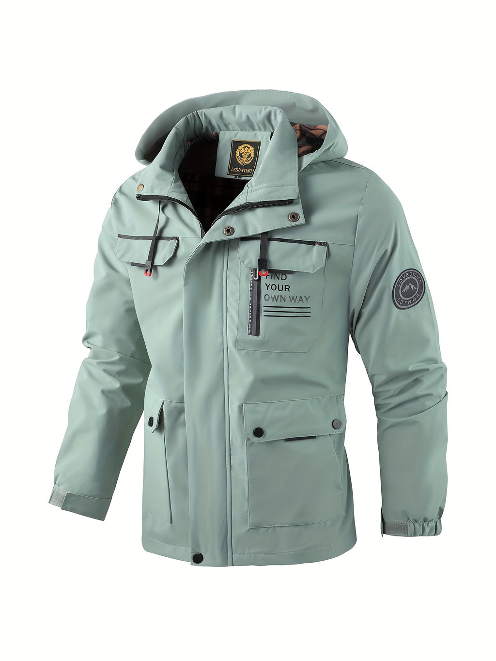 Veste, coupe-vent, à capuche, rouge brique, photo 15