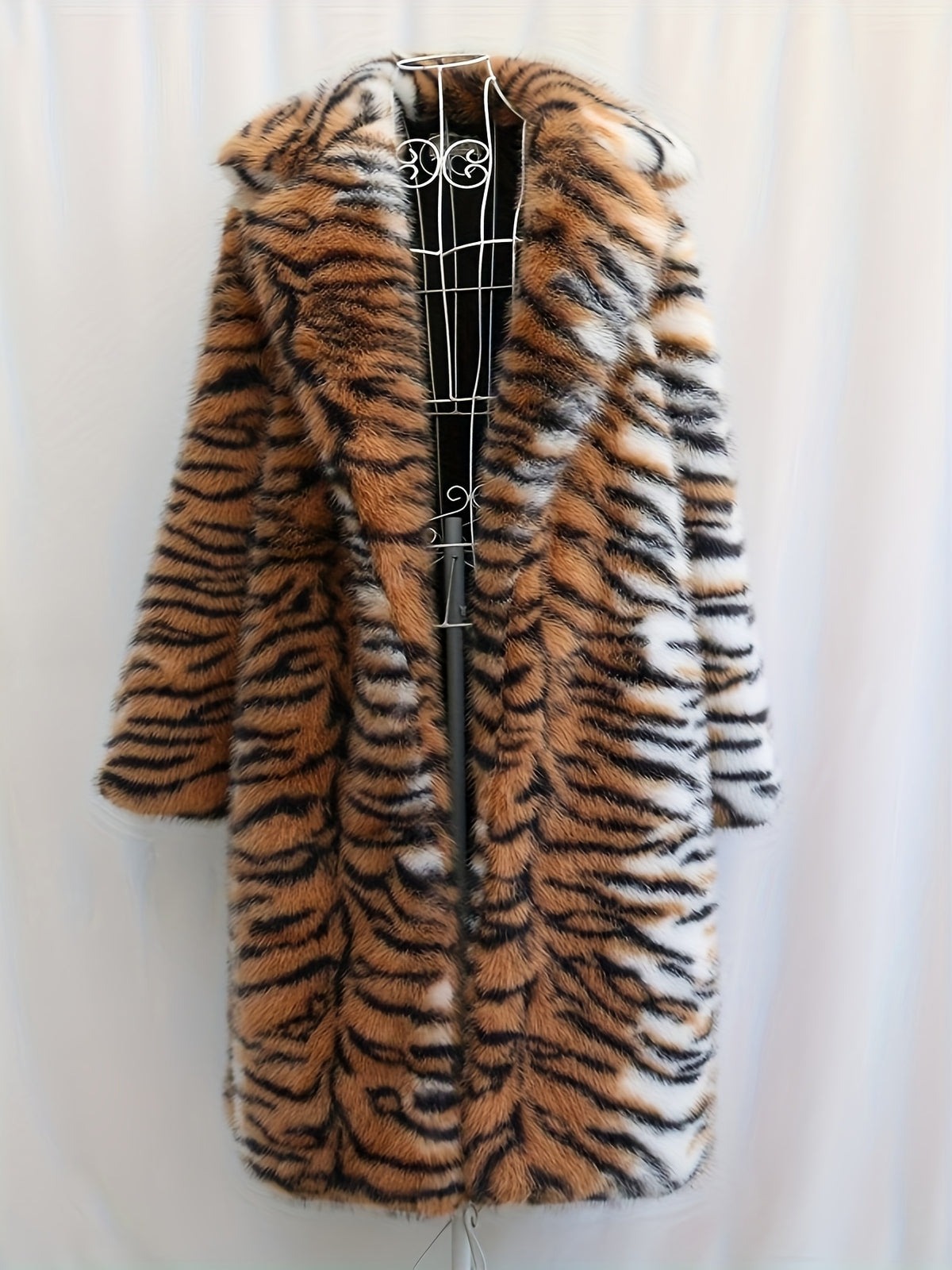 Manteau en fausse fourrure long pour homme, à revers, long