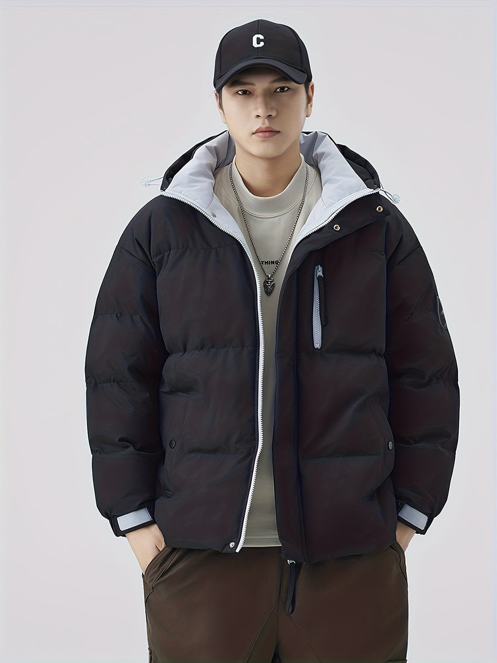 Manteau matelassé pour homme, à capuche, épi de blé jaune