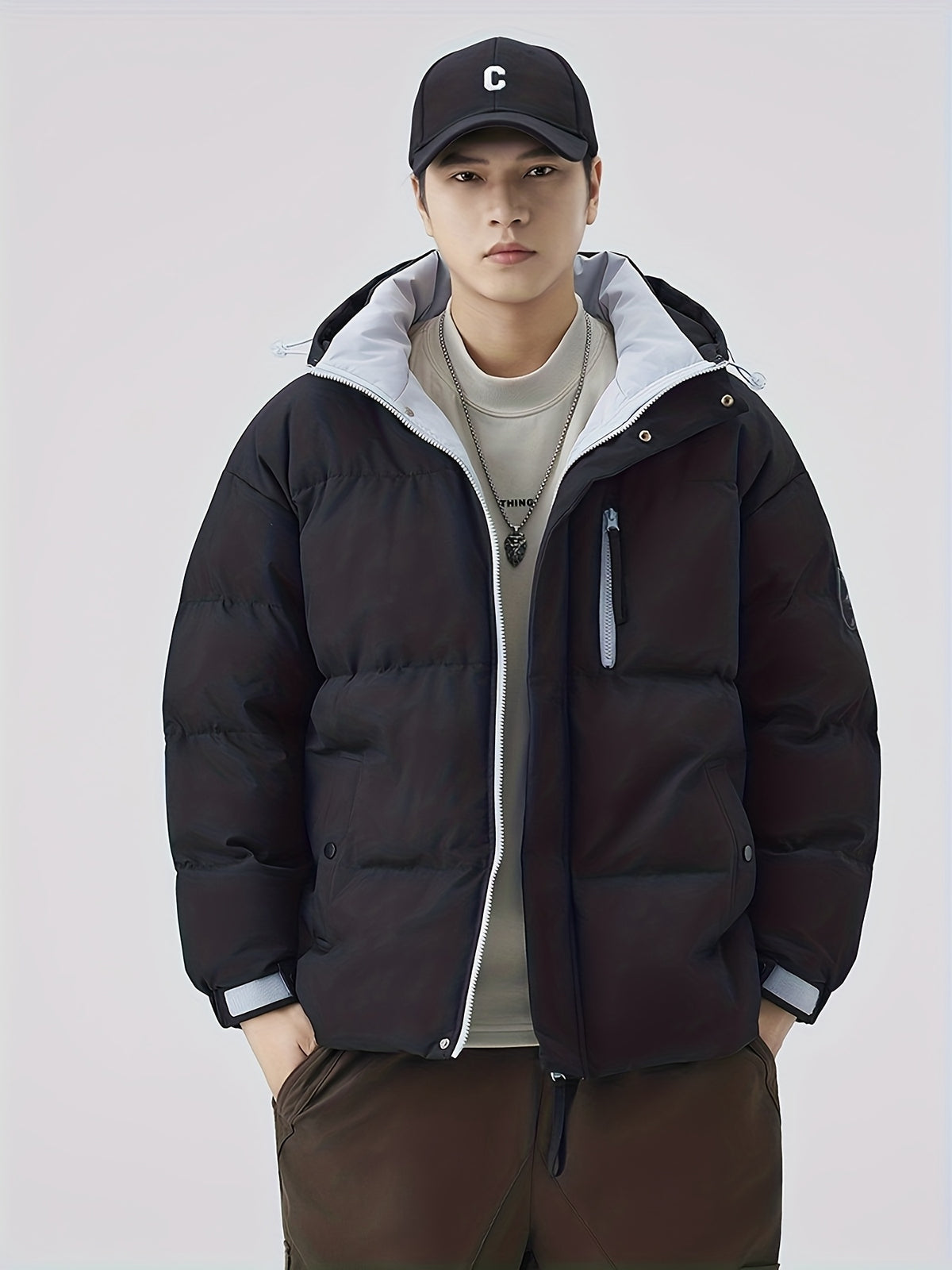 Manteau matelassé pour homme, à capuche, épi de blé jaune