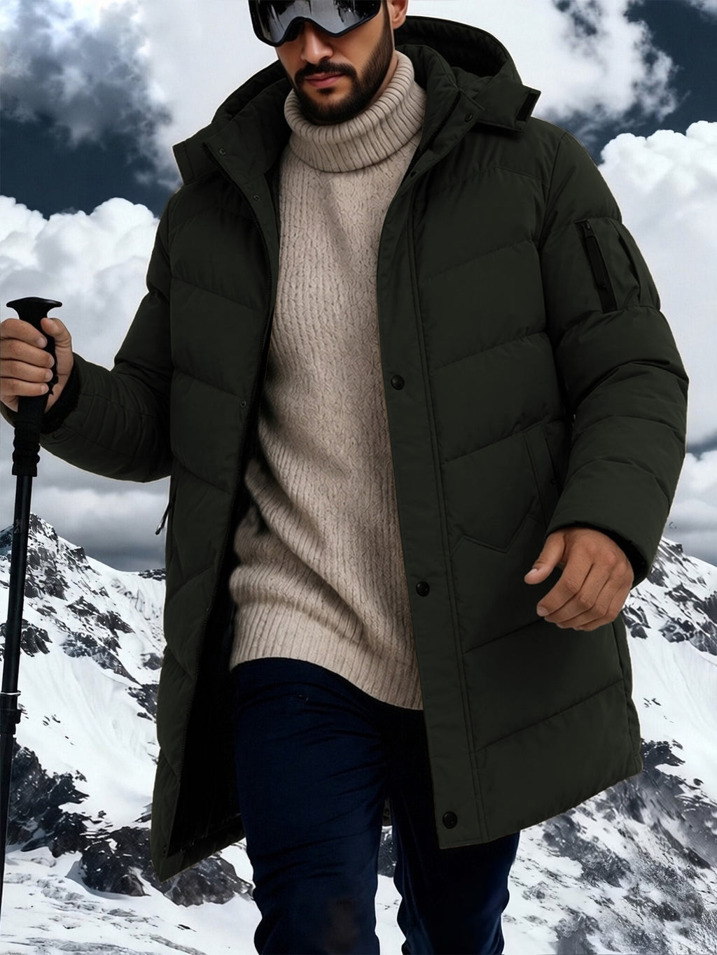 Manteau matelassé pour homme, capuche amovible