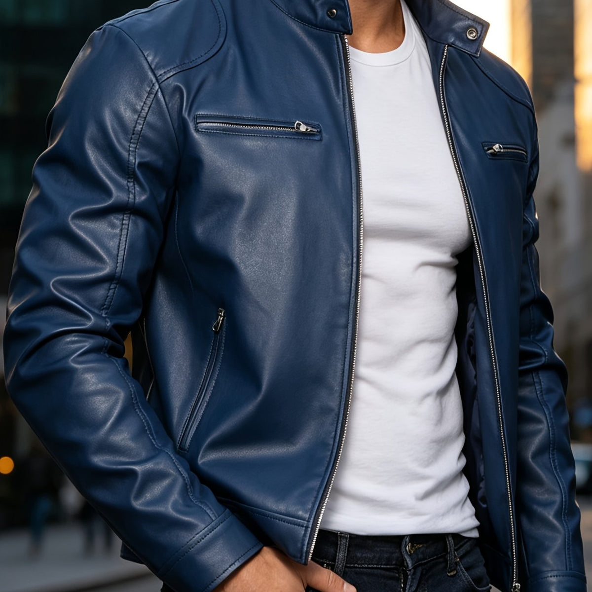 Veste, coupe-vent, à col montant, café, coloris bleu Image