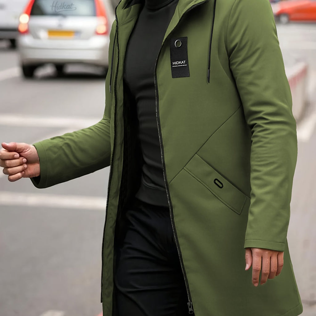 Veste, à capuche, fermeture éclair, coloris vert, détail