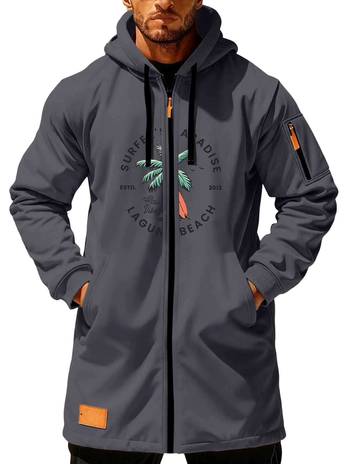 Manteau pour homme, à capuche, kaki
