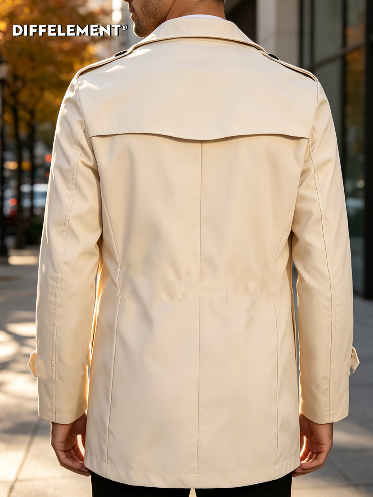 Trench long pour homme, coupe-vent, à revers