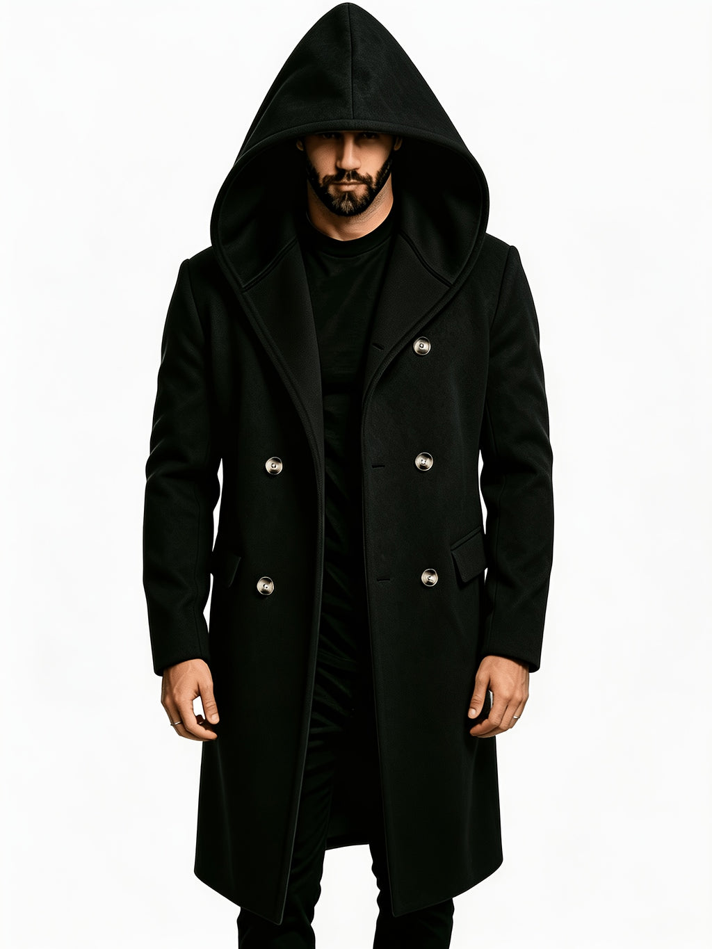 Manteau mi-long pour homme, tweed, à capuche