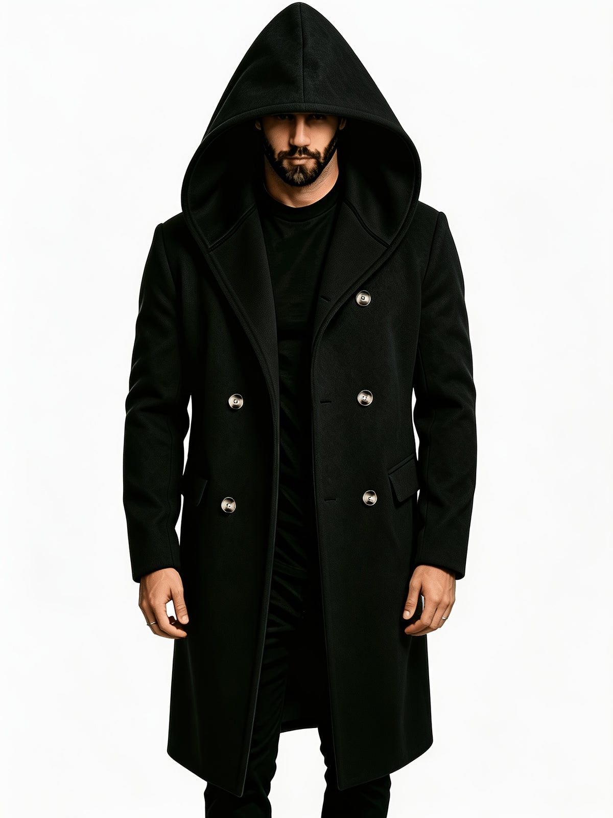 Manteau mi-long pour homme, tweed, à capuche