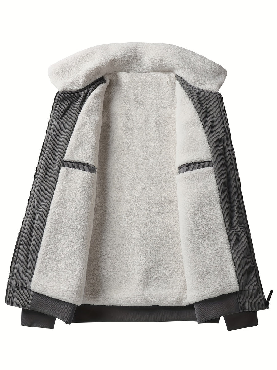 Veste, velours côtelé, à revers, gris, photo 11