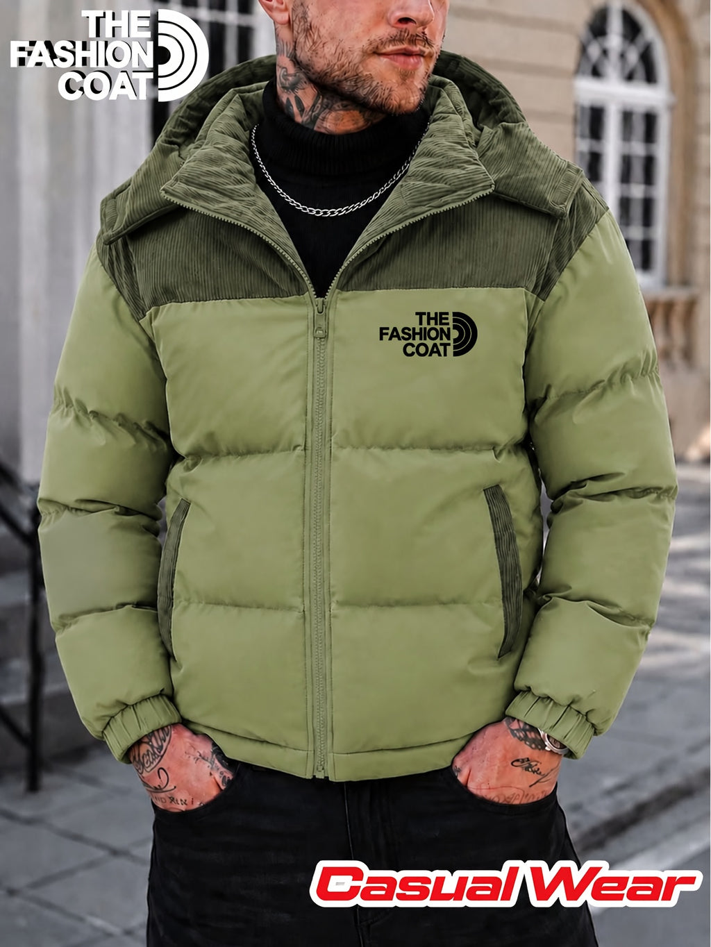 Veste pour homme, coupe-vent, à capuche, kaki