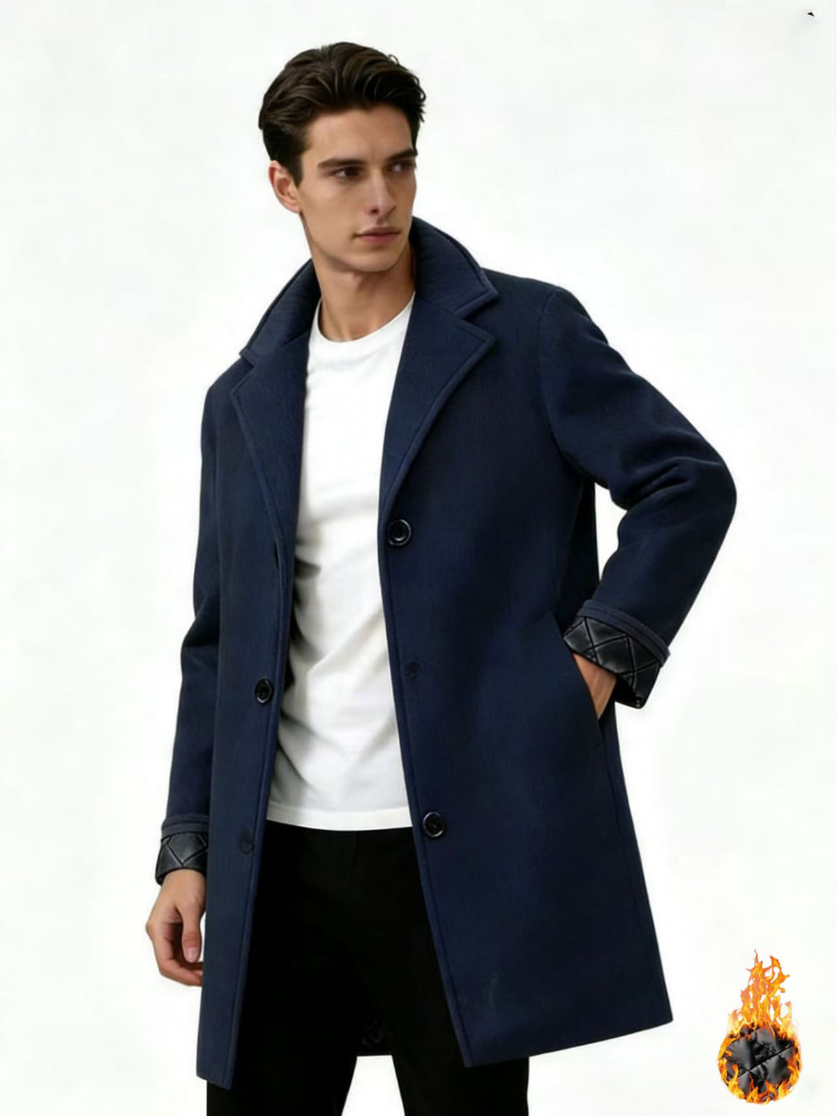 Manteau pour homme, à revers, gris foncé