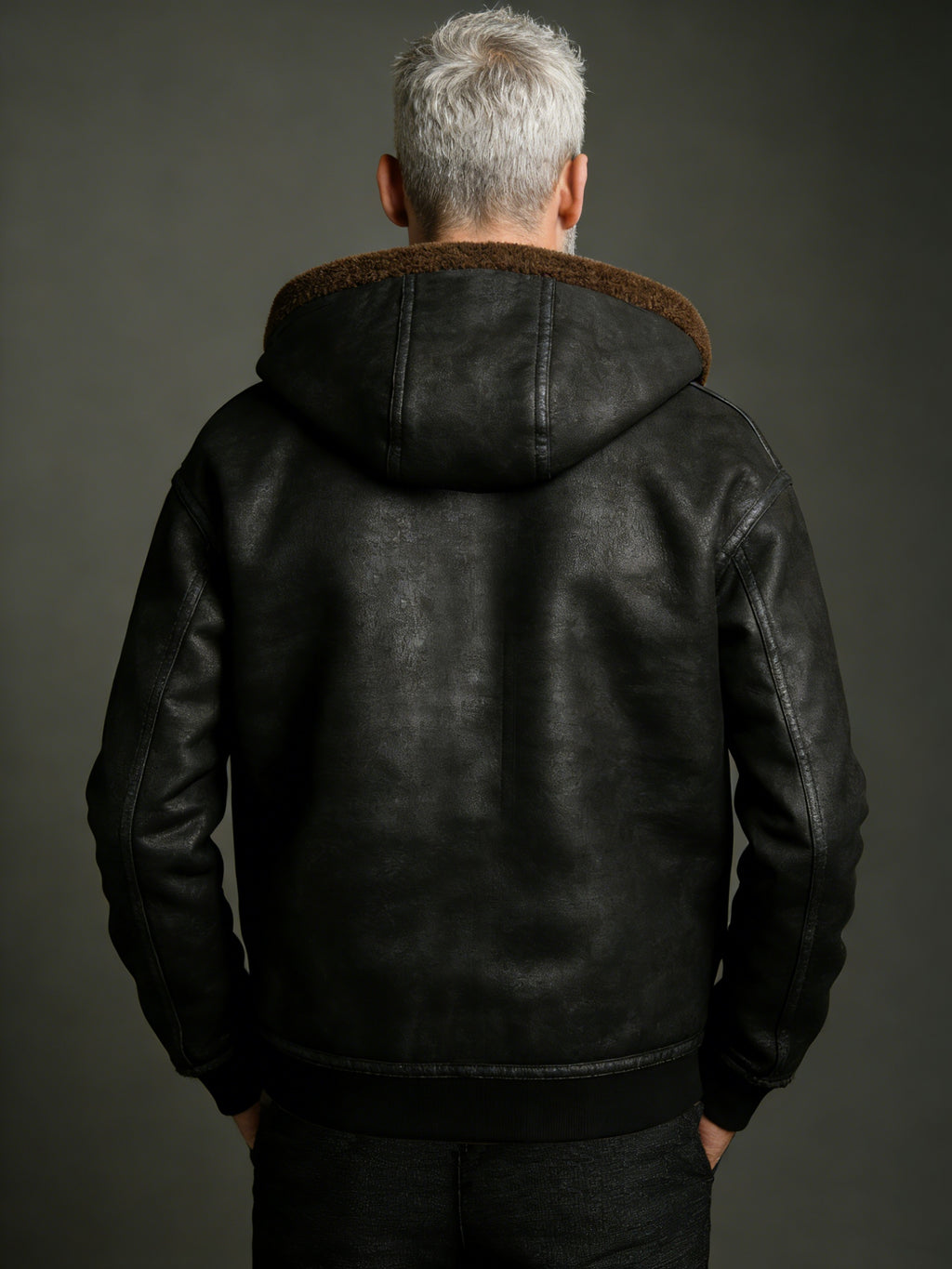 Veste en fausse fourrure long pour homme, réversible, à capuche