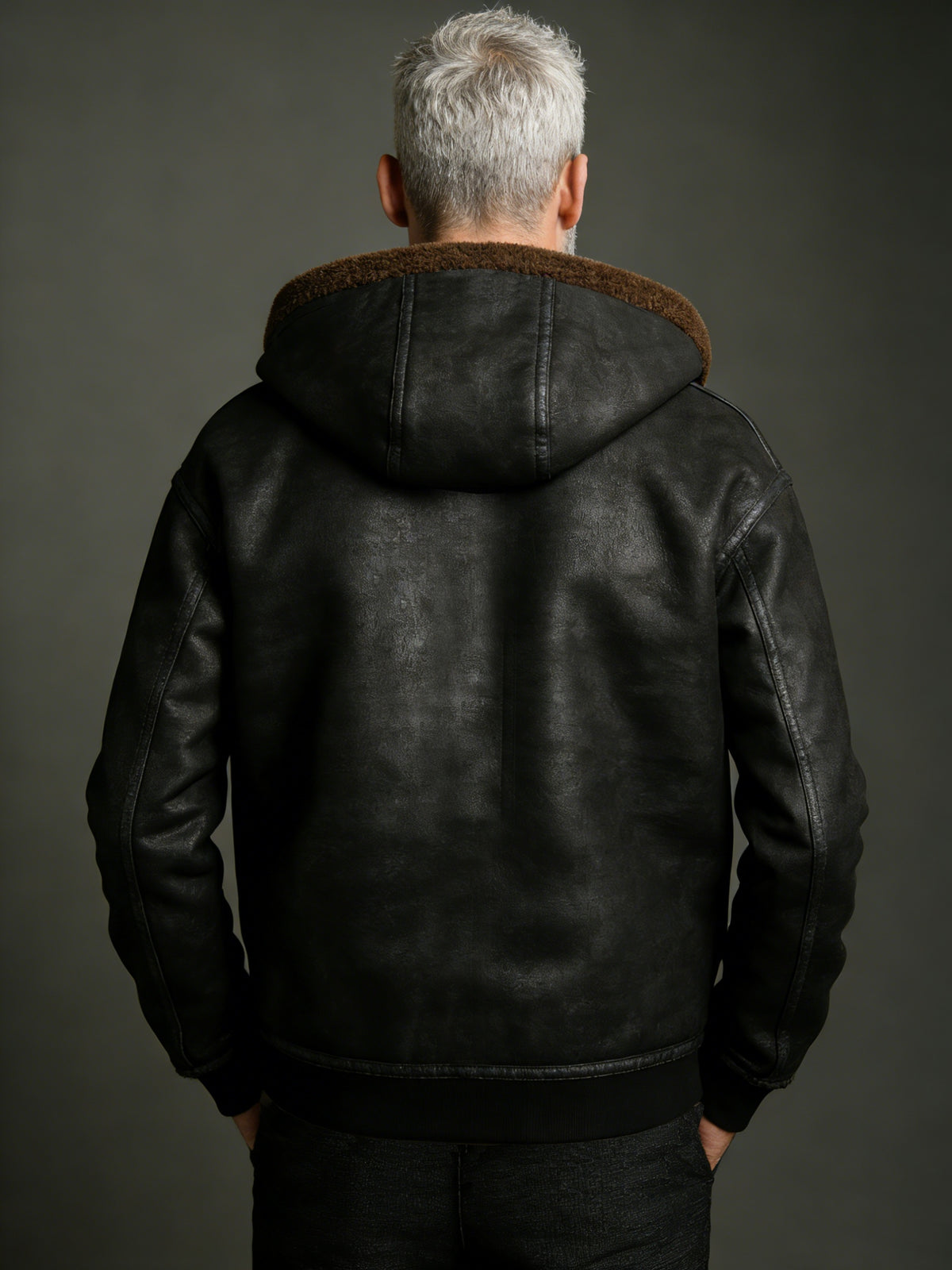 Veste en fausse fourrure long pour homme, réversible, à capuche