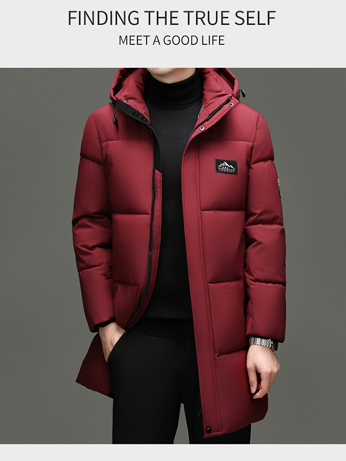 Manteau matelassé long pour homme, à capuche, noir