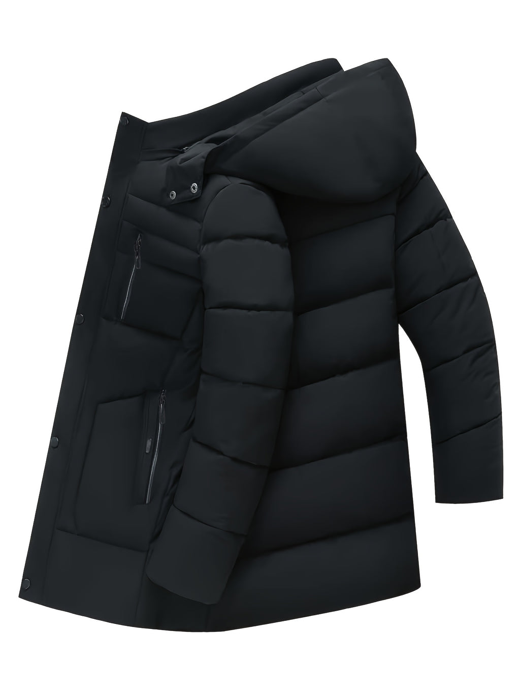 Veste long pour homme, polaire, à capuche, noir