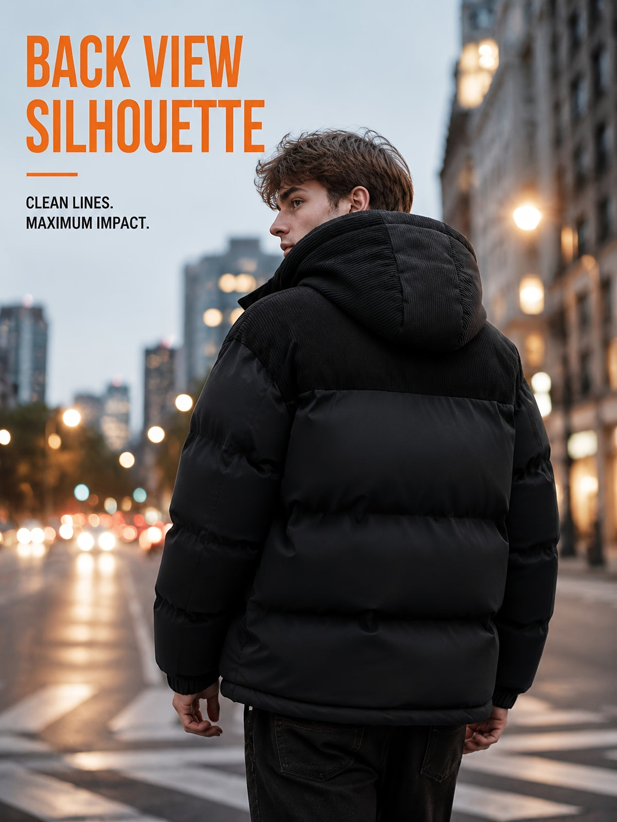 Manteau matelassé pour homme, velours côtelé, à capuche