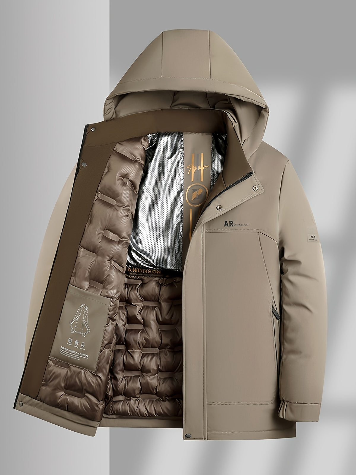 Manteau matelassé long pour homme, coupe-vent, à capuche