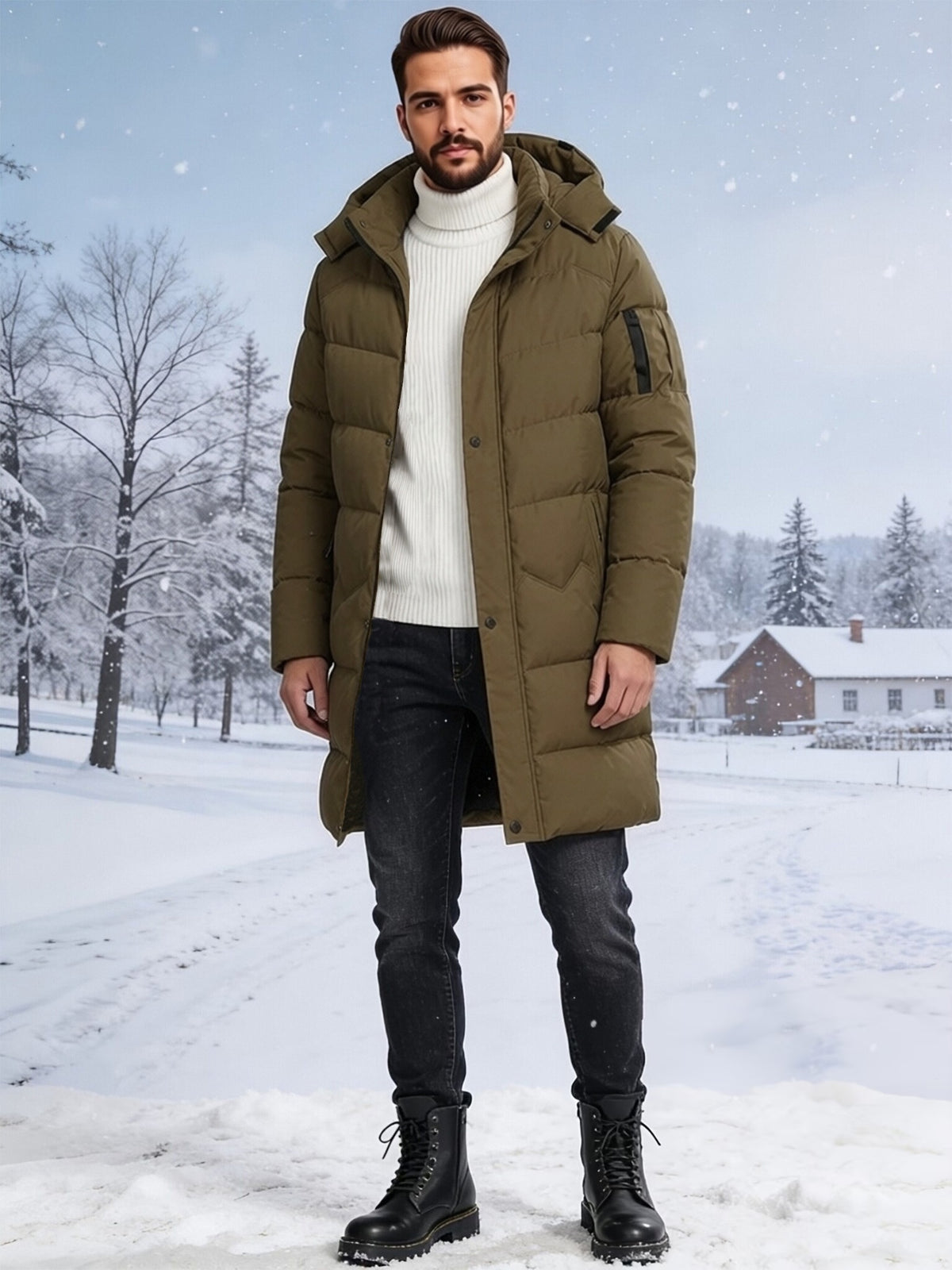Manteau matelassé pour homme, capuche amovible