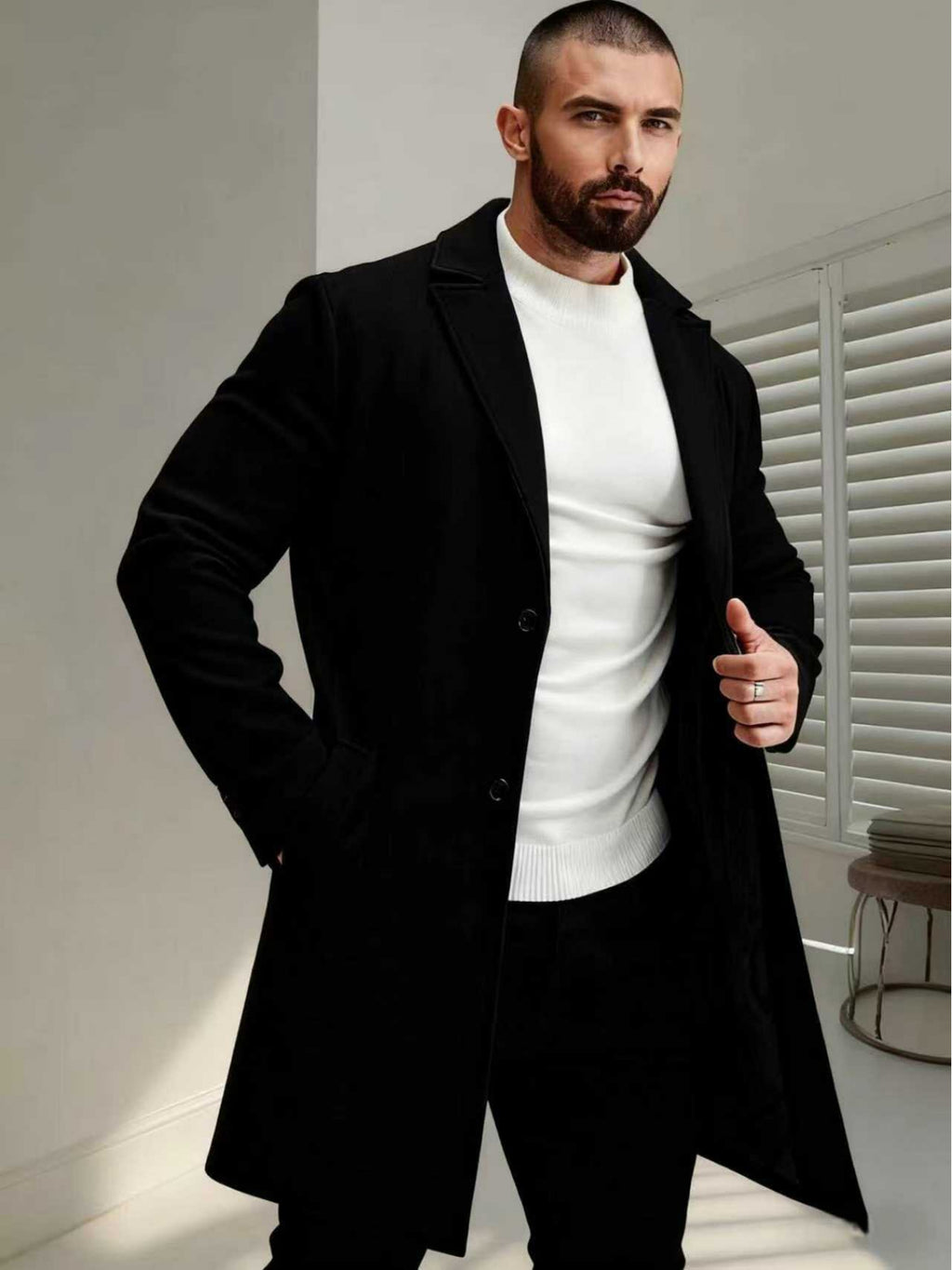 Manteau pour homme, à revers, gris clair