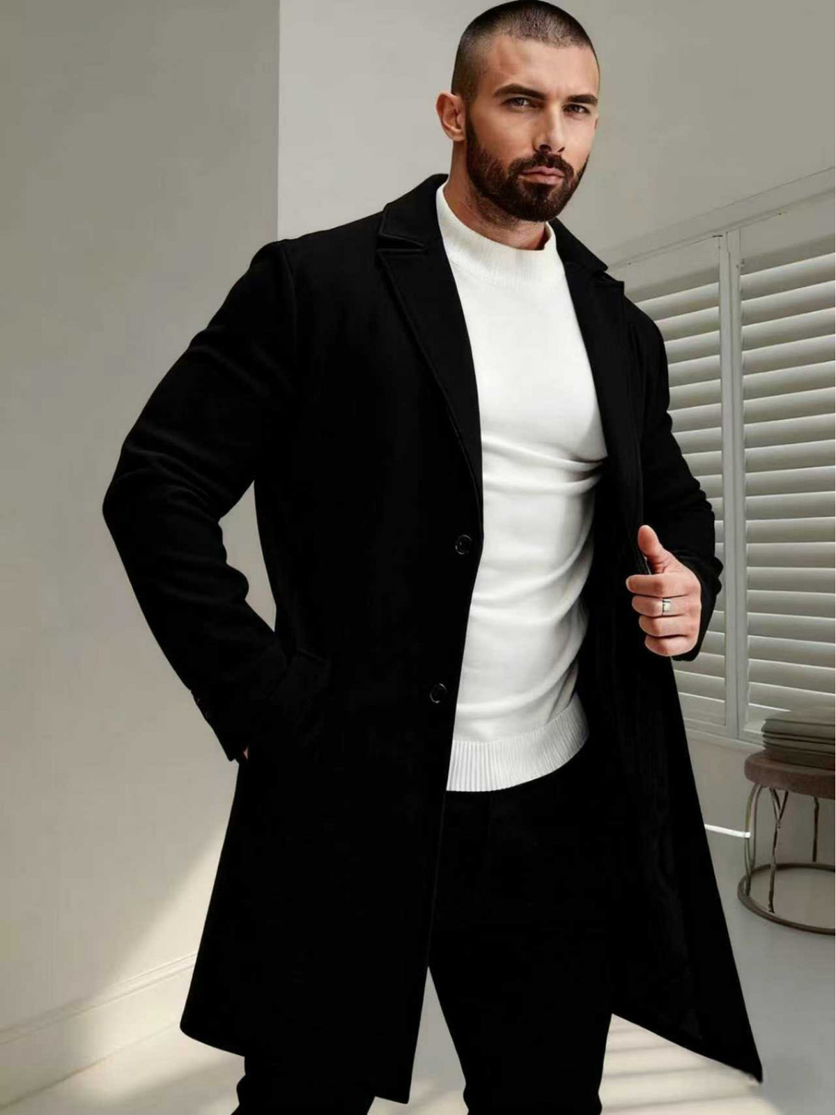 Manteau pour homme, à revers, gris clair