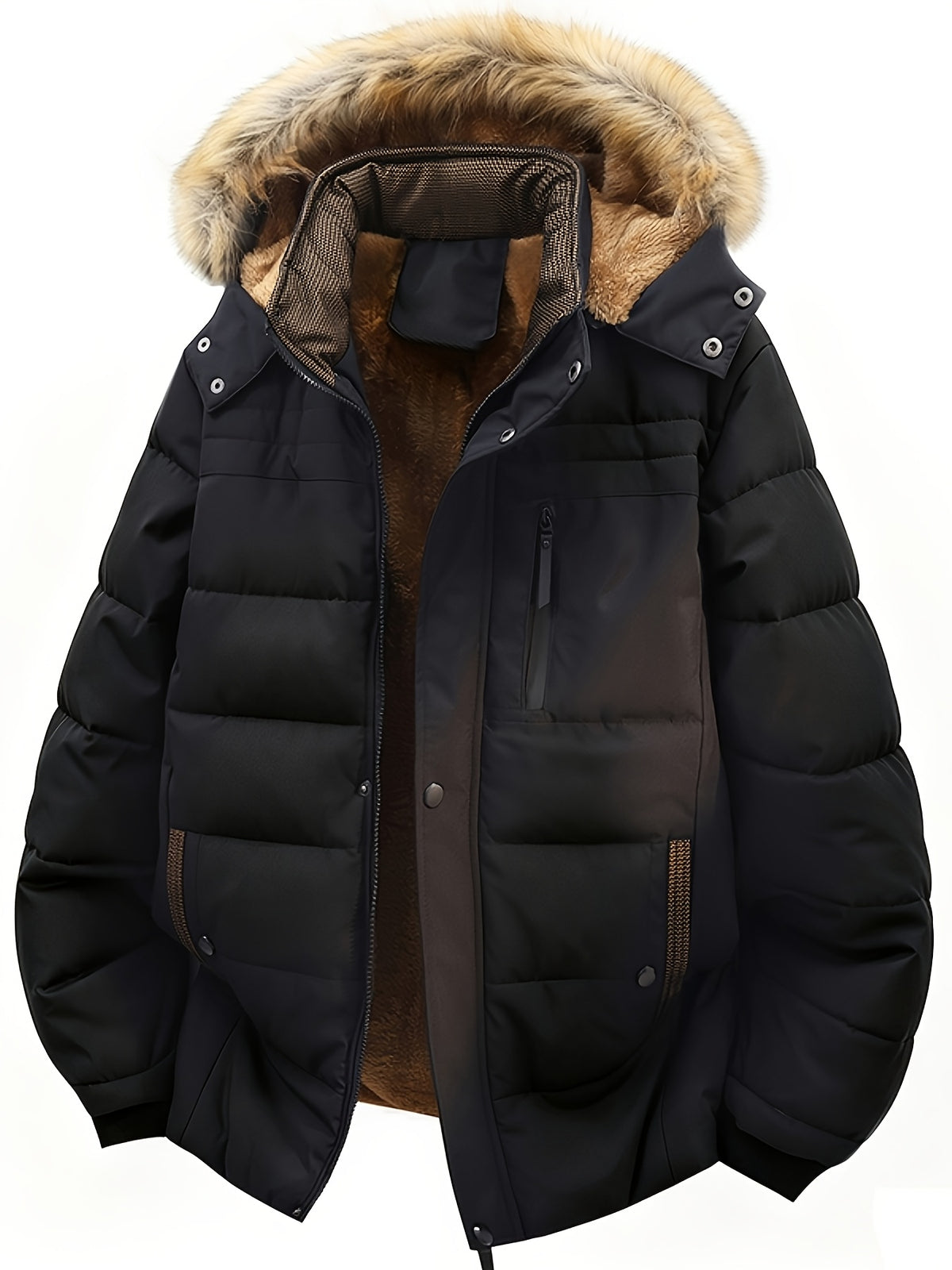 Veste en fausse fourrure pour homme, polaire, à capuche, bleu