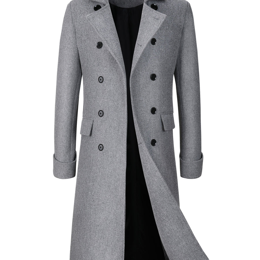 Manteau long, tweed, à revers
