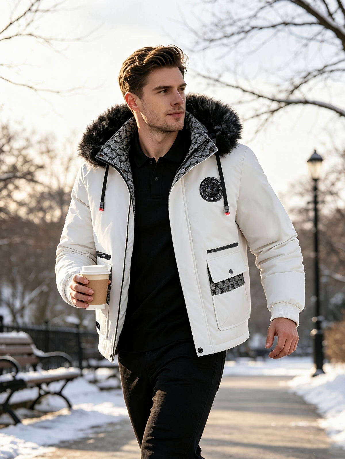 Manteau pour homme, à capuche, blanc