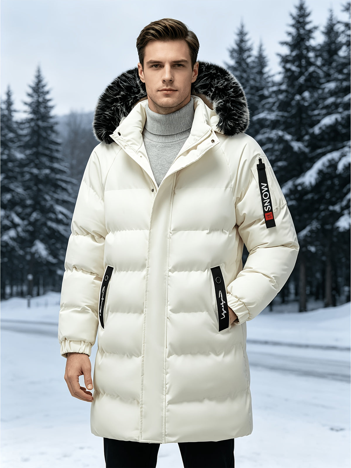 Manteau matelassé pour homme, capuche amovible, col montant