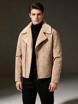 Veste de moto asymétrique avec fermeture éclair et col à revers duveteux, manteau streetwear tendance