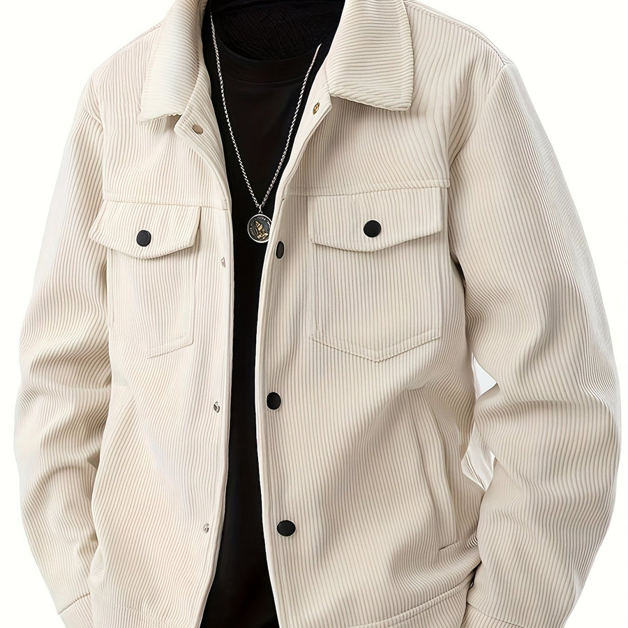 Veste, velours côtelé, à revers, coloris blanc ivoire