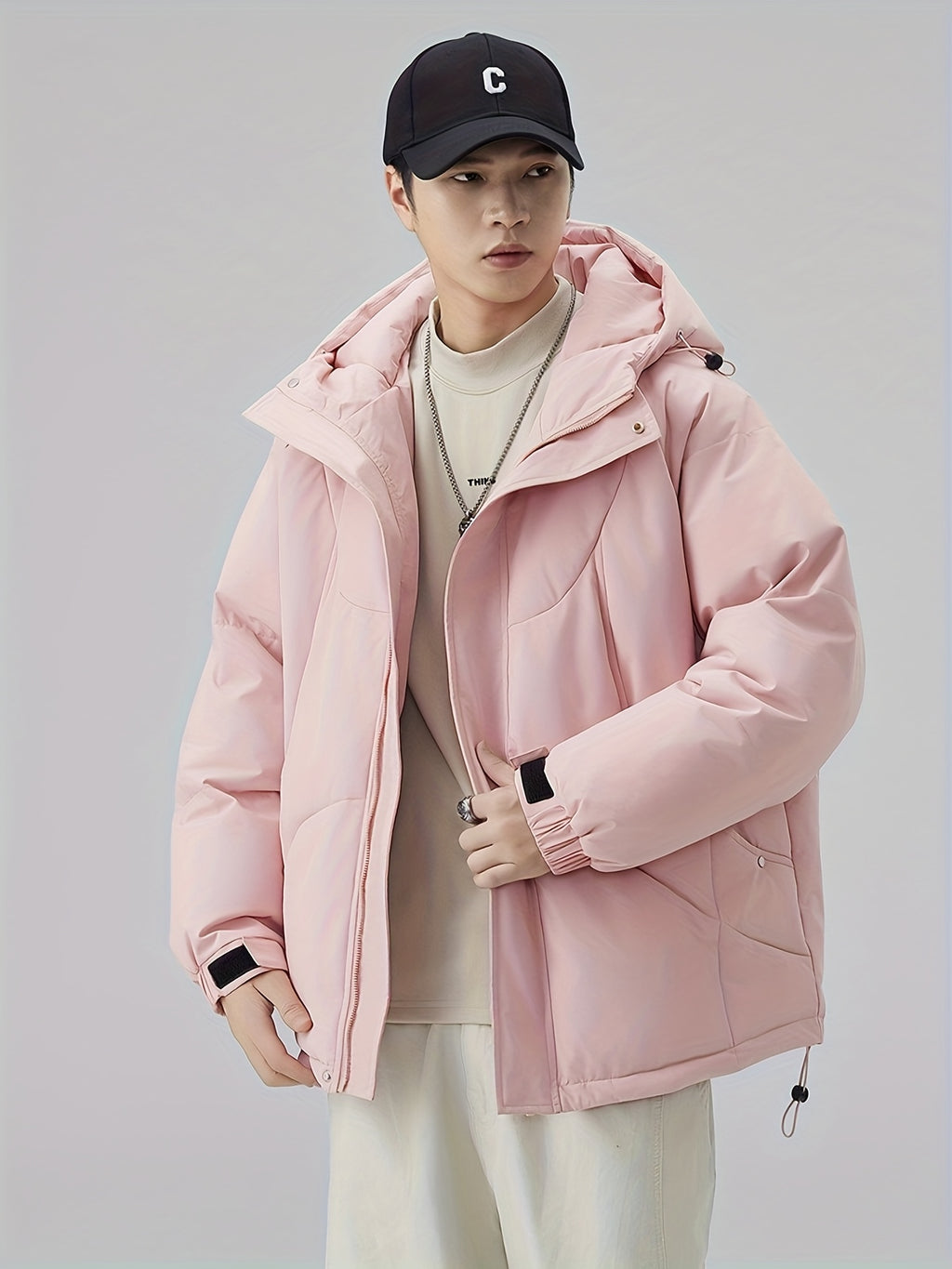 Manteau matelassé pour homme, patchwork, à capuche