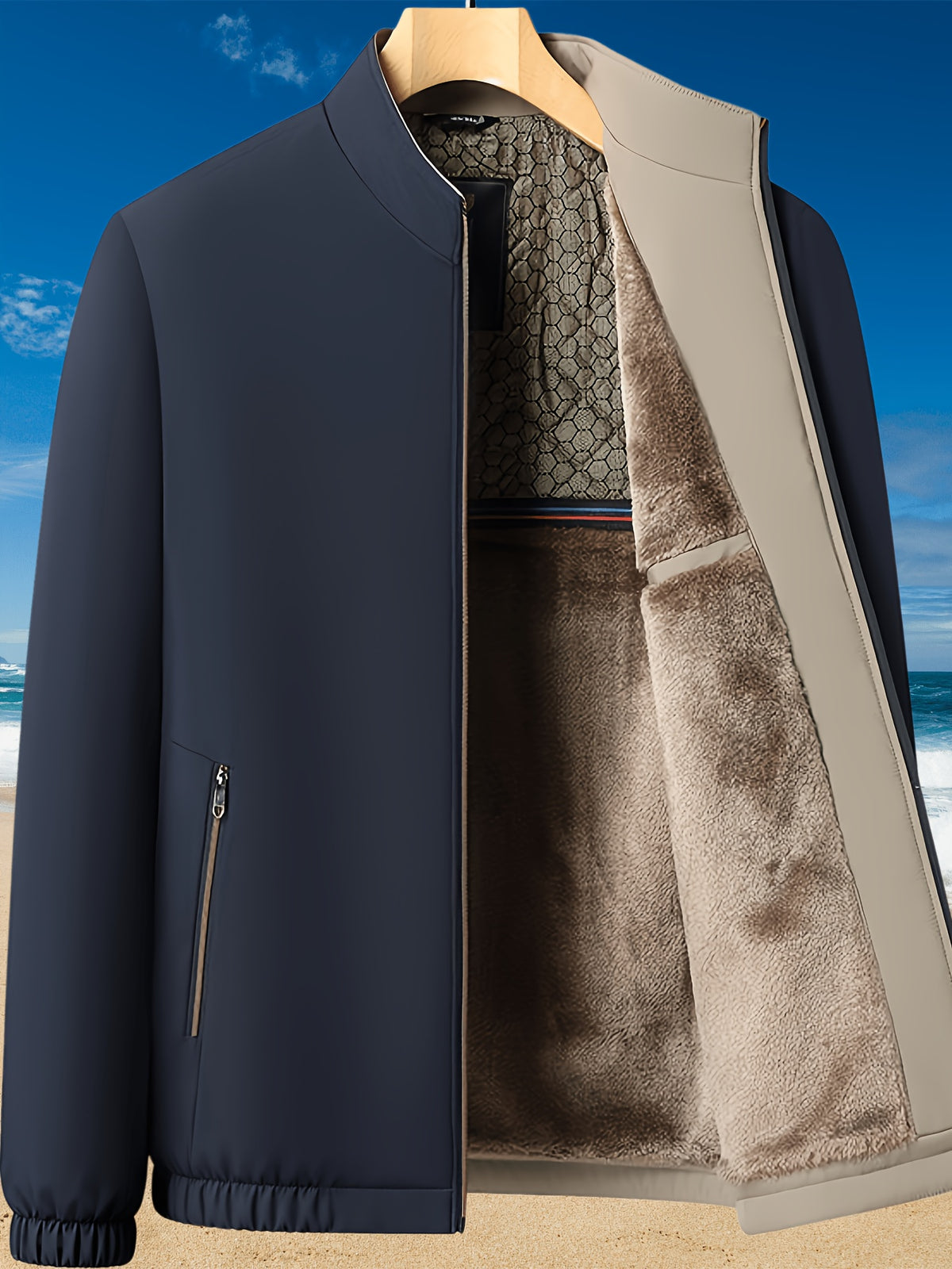 Veste pour homme, à col montant, jd1008 xingwang - doublure en polaire 401 bleu marine